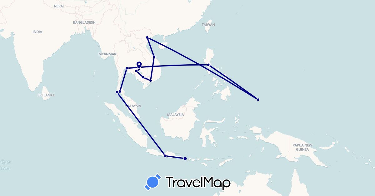 TravelMap itinerary: driving in Indonesia, Cambodia, Philippines, Palau, Thailand, Vietnam (Asia, Oceania)